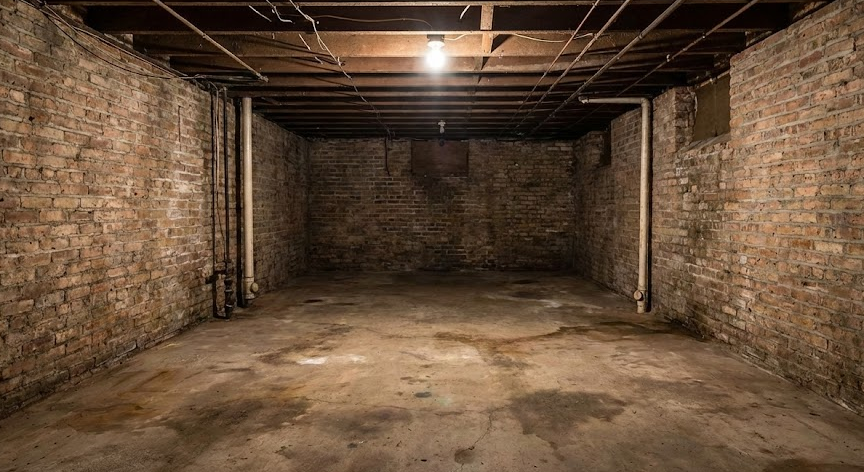 A typical raw, unfinished Chicago basement. This space currently generates zero income and adds minimal value to the property.